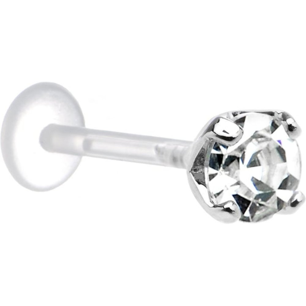 New 16 Gauge 3/8 Clear CZ Round Bioplast Tragus Labret Monroe